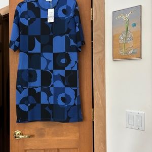Marimekko Loiva Ruutu-Unikko Dress, NWT, S, Blue